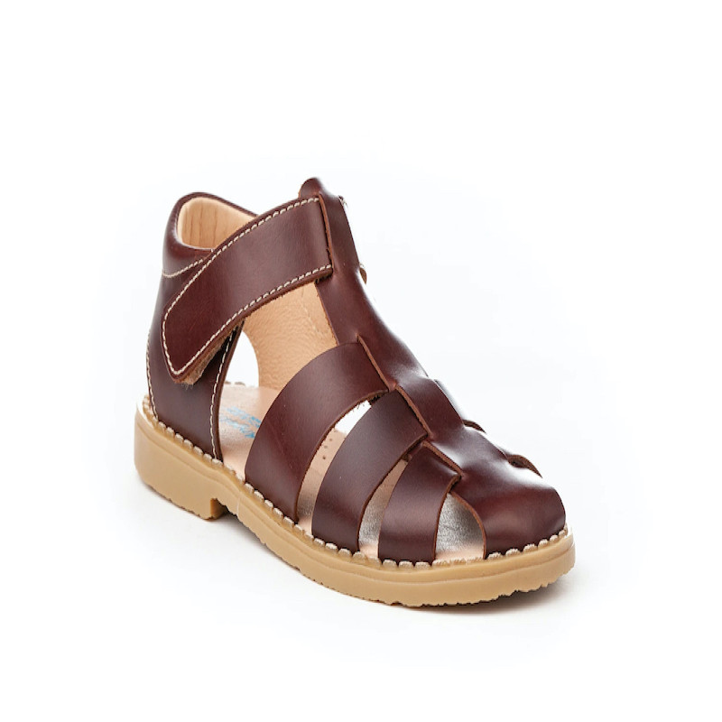 Made in Spain Classic Napa Leather Velcro Sandals Boys EU25-EU34 Brown